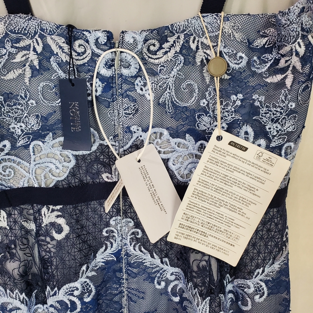 NWT Marchesa Notte 3D Embroidered Grosgrain Midi Cocktail Dress Blue Sz 8 - Picture 11 of 16